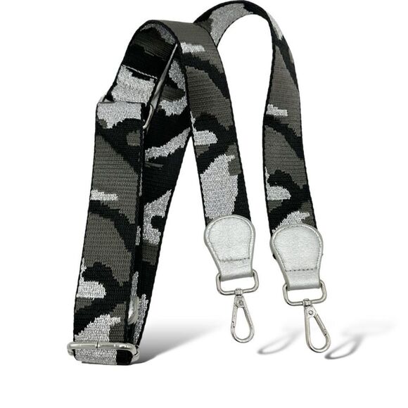 Guitar Strap for Purse Bag Silver Metallic Gray Black‎ Camouflage Camo Pattern - Picture 1 of 7